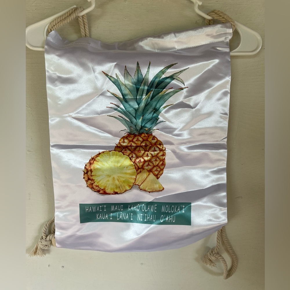 NEW Sliced Pineapple & Hawaiian Islands Satin Rope Drawstring Backpack Bag